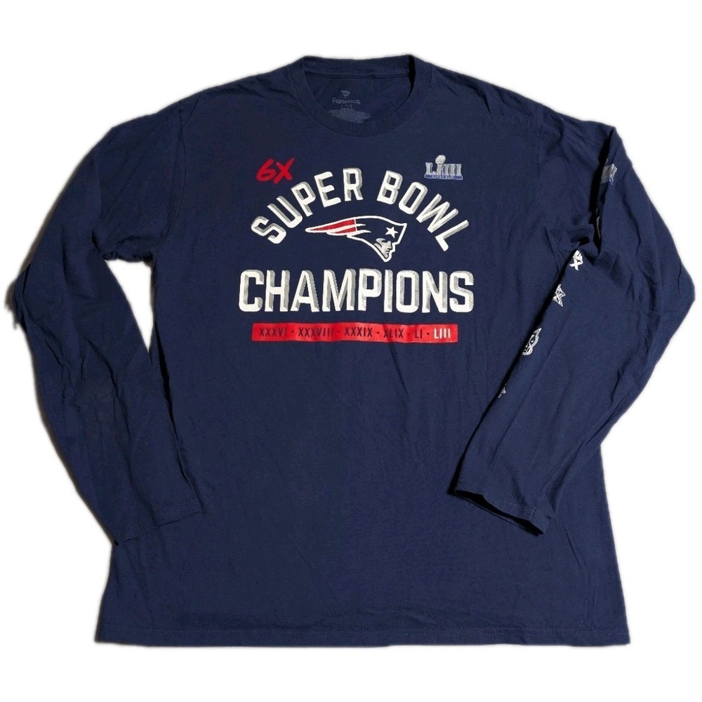 New England Patriots 6X Super Bowl Champions Long Sleeve Shirt Mens L